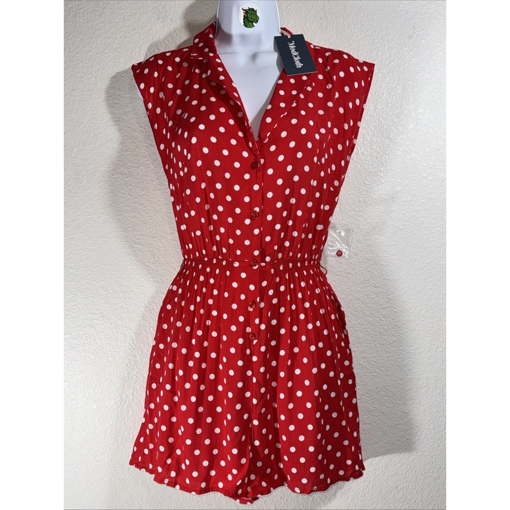 ModCloth Red White Polka Dot Romper Small Rockabilly Whimigoth Cottagecore NWT